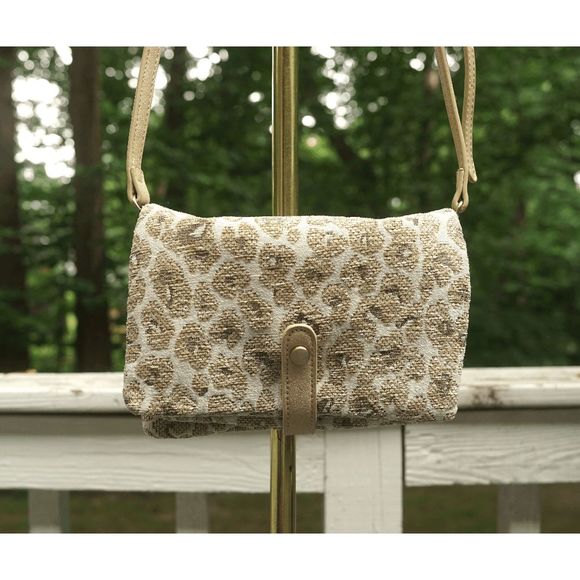 Anthropologie Handbags - Anthropologie Leopard Print Woven Fabric Crossbody Mini Purse